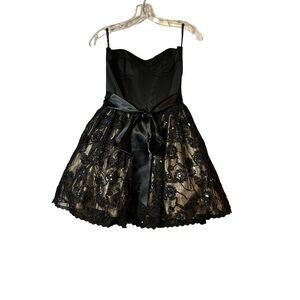 BRAND NEW!! Black Satin Bustier with Sequin Embroidered Mini Dress and Satin Bow